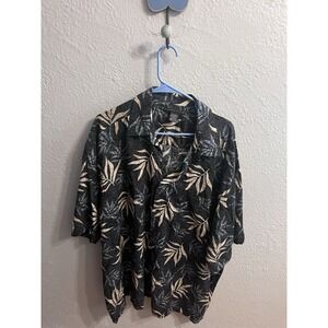 Manhattan Hawaiian Short Sleeve Button-Down Shirt Size 2X Navy Tan Men‎